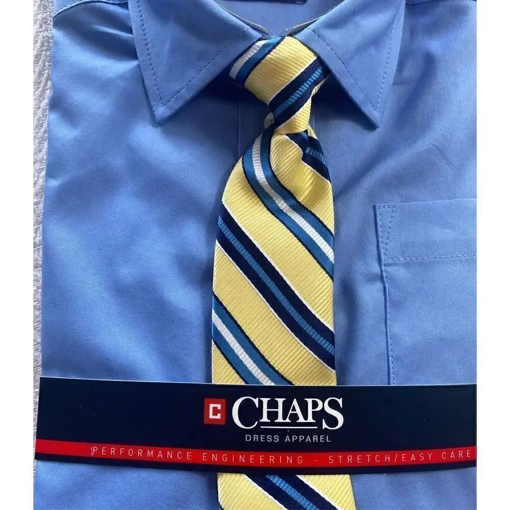 CHAPS BOYS SMALL(8) HUSKY BLUE SHIRT AND TIE SET